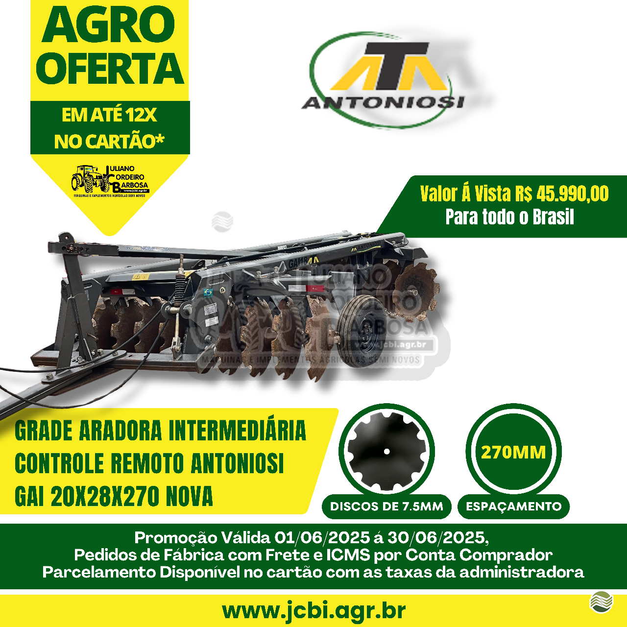 IMPLEMENTOS AGRICOLAS GRADE INTERMEDIÁRIA INTERMEDIÁRIA 20 DISCOS JCBi Máquinas e Implementos Agrícolas MARACAJU MATO GROSSO DO SUL MS